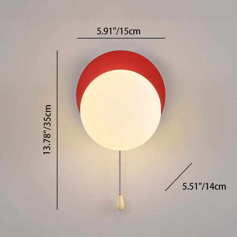 Wall Lamp Minimalist with Globe Glass Shade and Pull Chain Switch