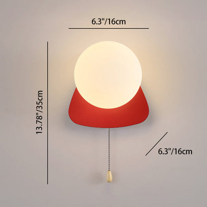 Wall Lamp Minimalist with Globe Glass Shade and Pull Chain Switch