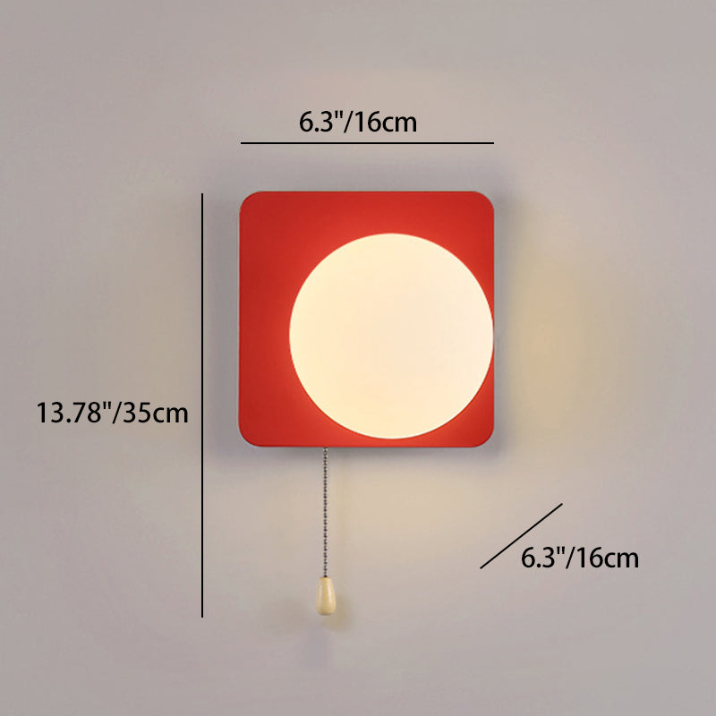 Wall Lamp Minimalist with Globe Glass Shade and Pull Chain Switch