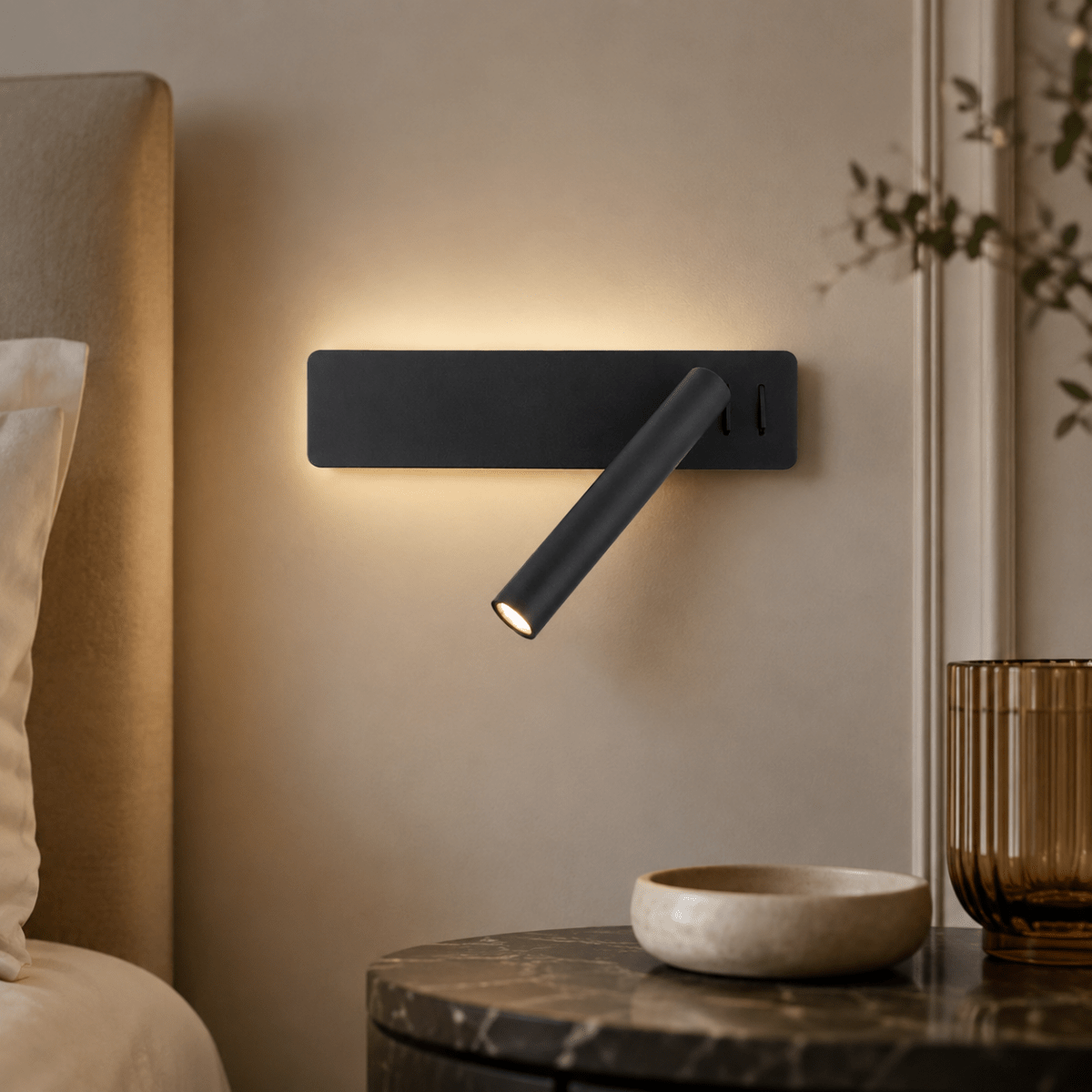 Wall Lamp Minimalist with Rotatable Reading Spotlight and Backlight