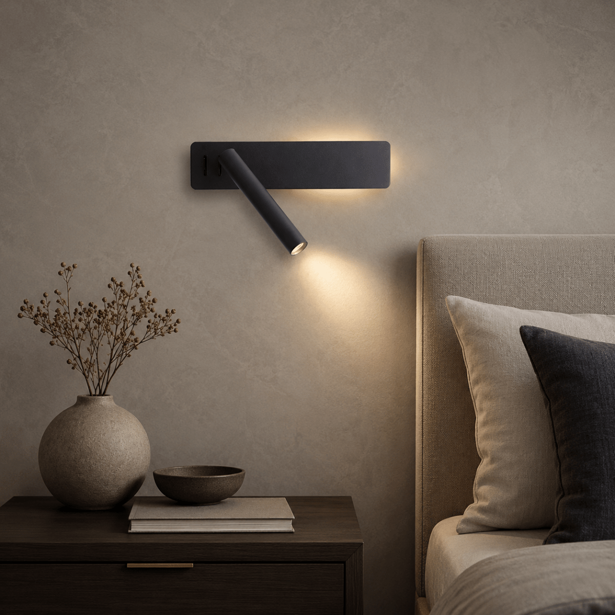 Wall Lamp Minimalist with Rotatable Reading Spotlight and Backlight