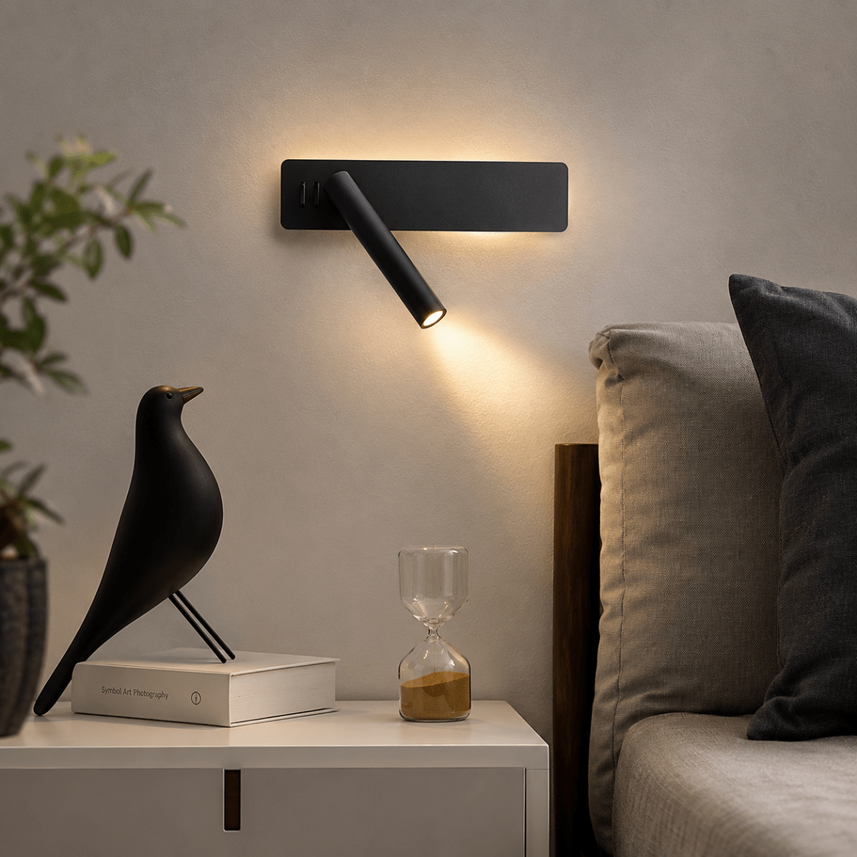 Wall Lamp Minimalist with Rotatable Reading Spotlight and Backlight