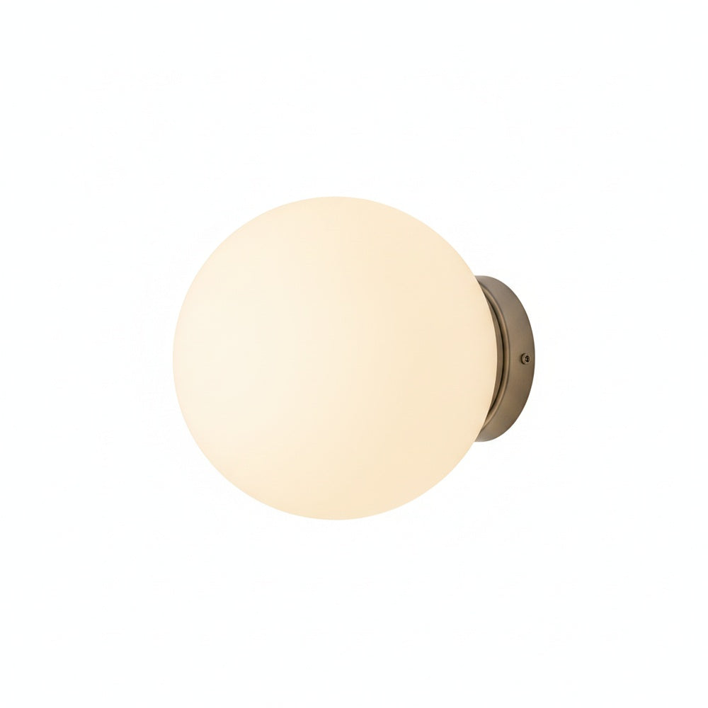 Wall Lamp Minimalist with Round Opal Glass Globe and Iron Base