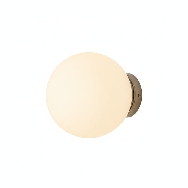 Wall Lamp Minimalist with Round Opal Glass Globe and Iron Base