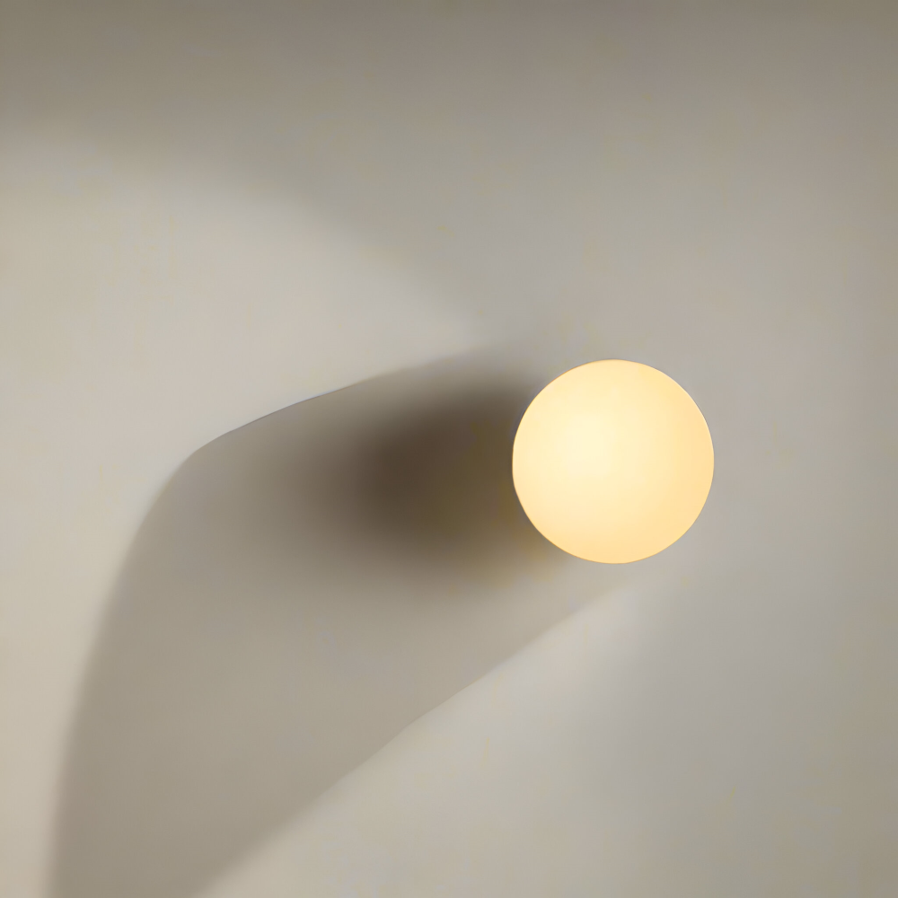 Wall Lamp Minimalist with Round Opal Glass Globe and Iron Base
