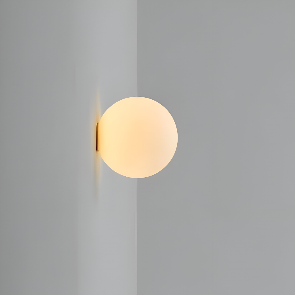 Wall Lamp Minimalist with Round Opal Glass Globe and Iron Base
