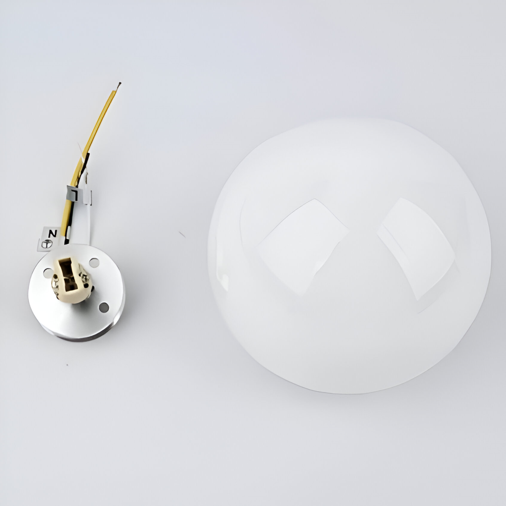 Wall Lamp Minimalist with Round Opal Glass Globe and Iron Base