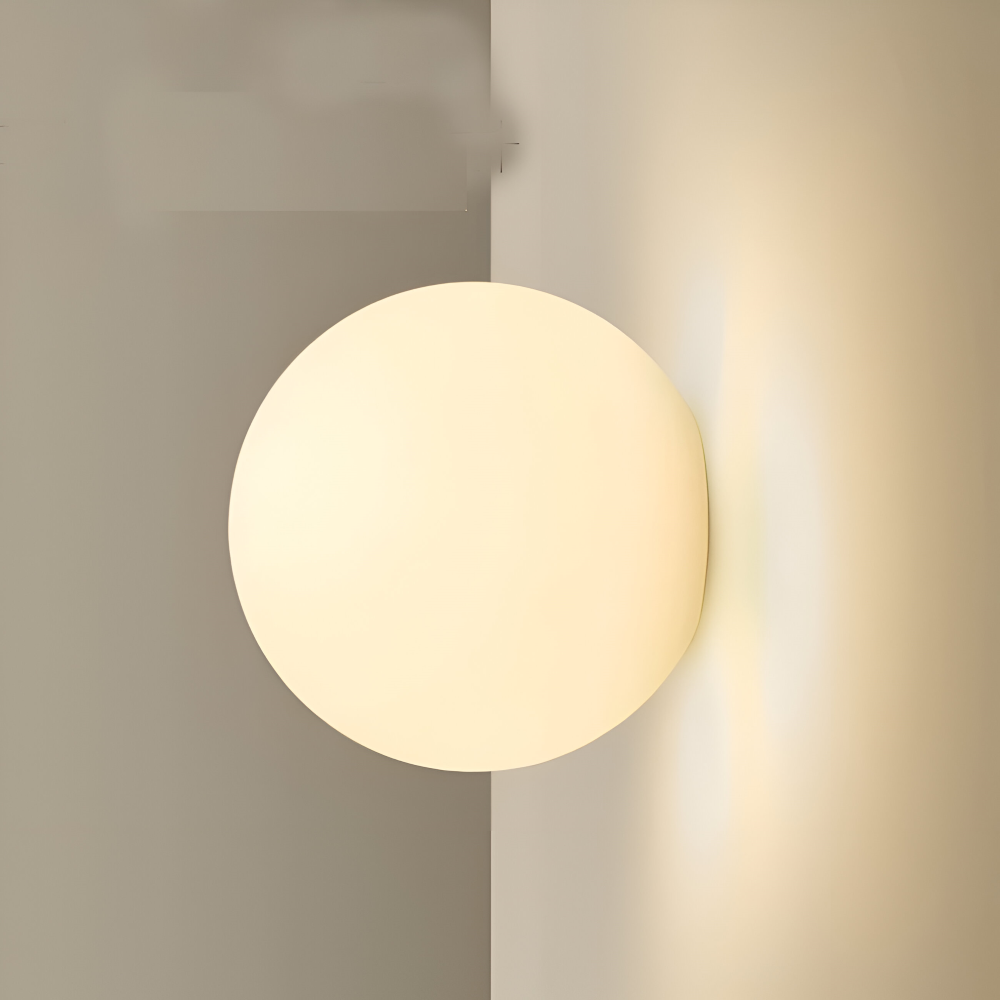 Wall Lamp Minimalist with Round Opal Glass Globe and Iron Base