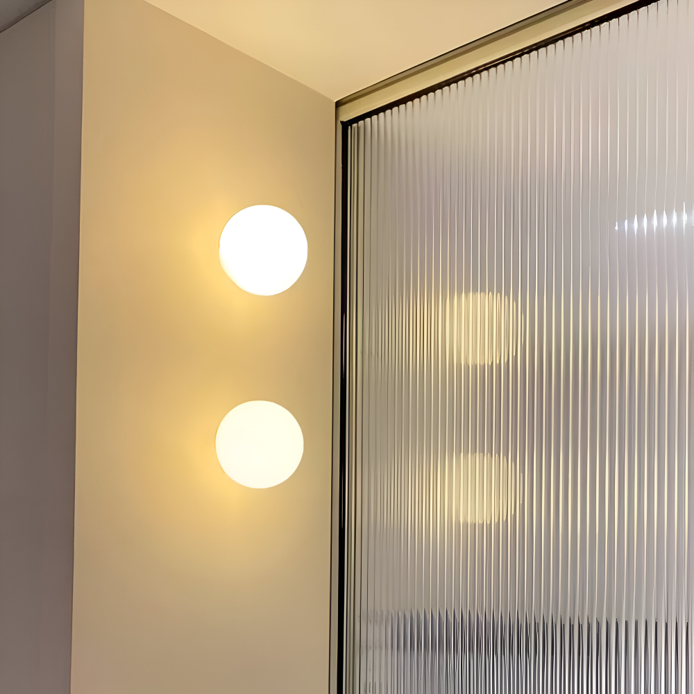 Wall Lamp Minimalist with Round Opal Glass Globe and Iron Base