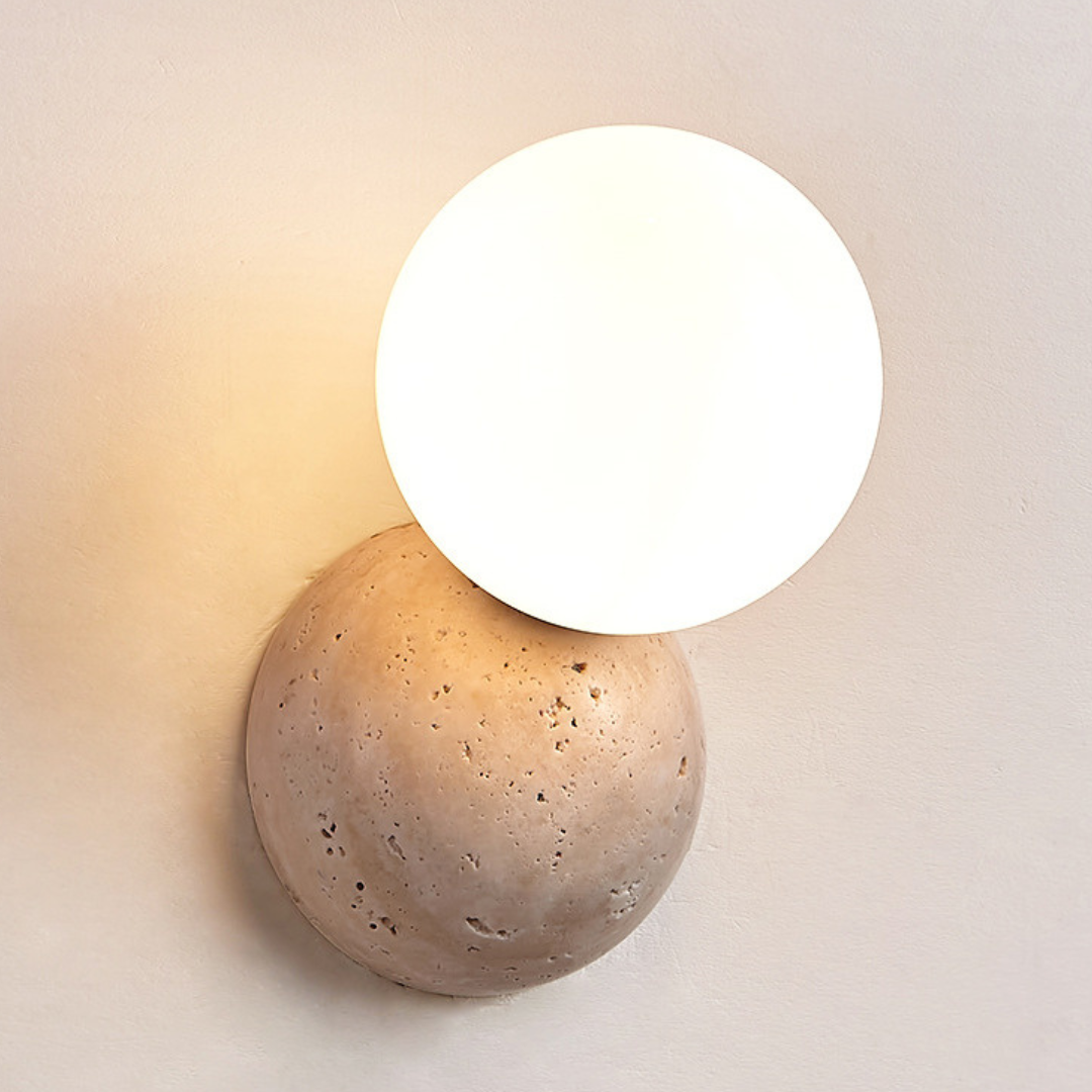 Wall Lamp Minimalist with Stone Base and Frosted Globe