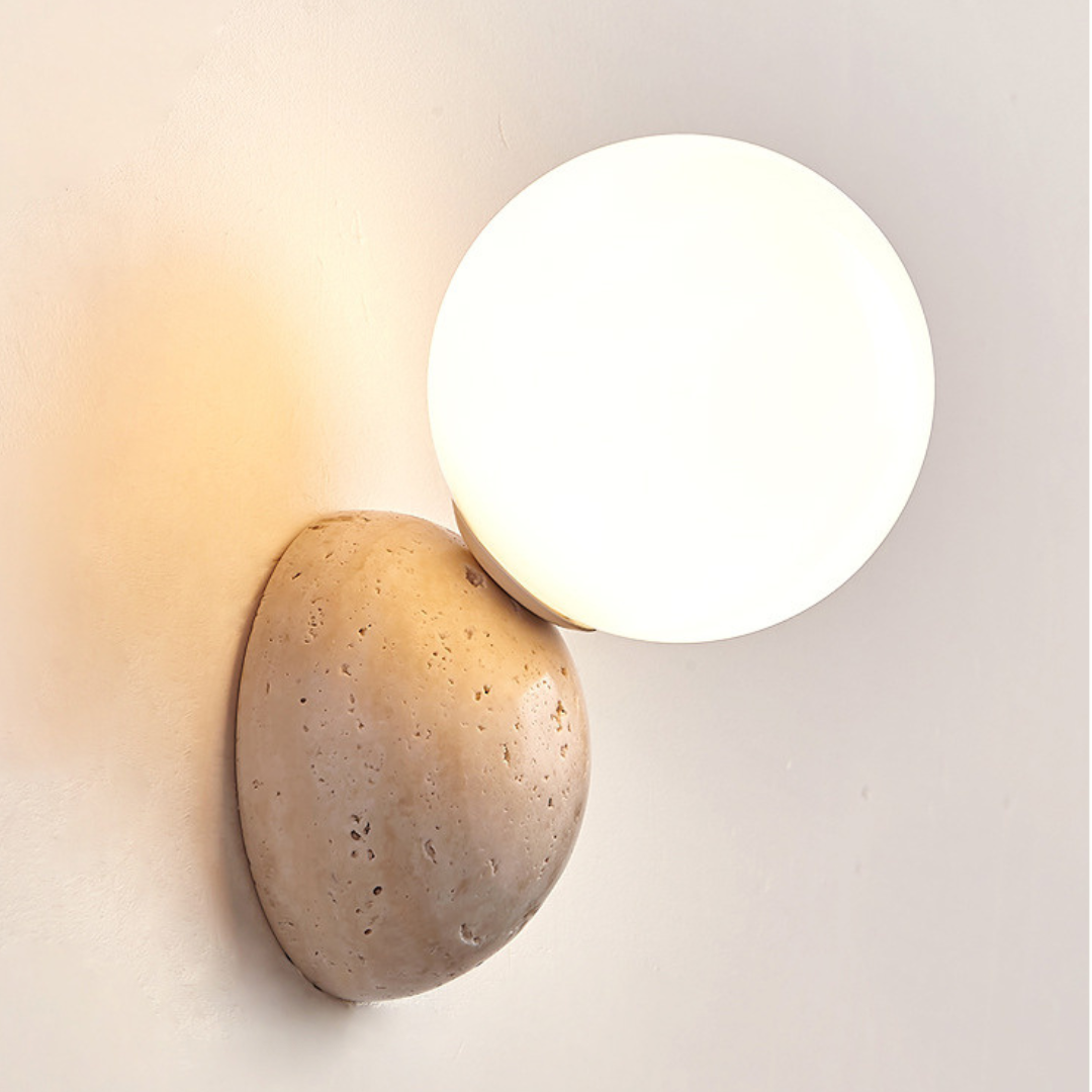 Wall Lamp Minimalist with Stone Base and Frosted Globe