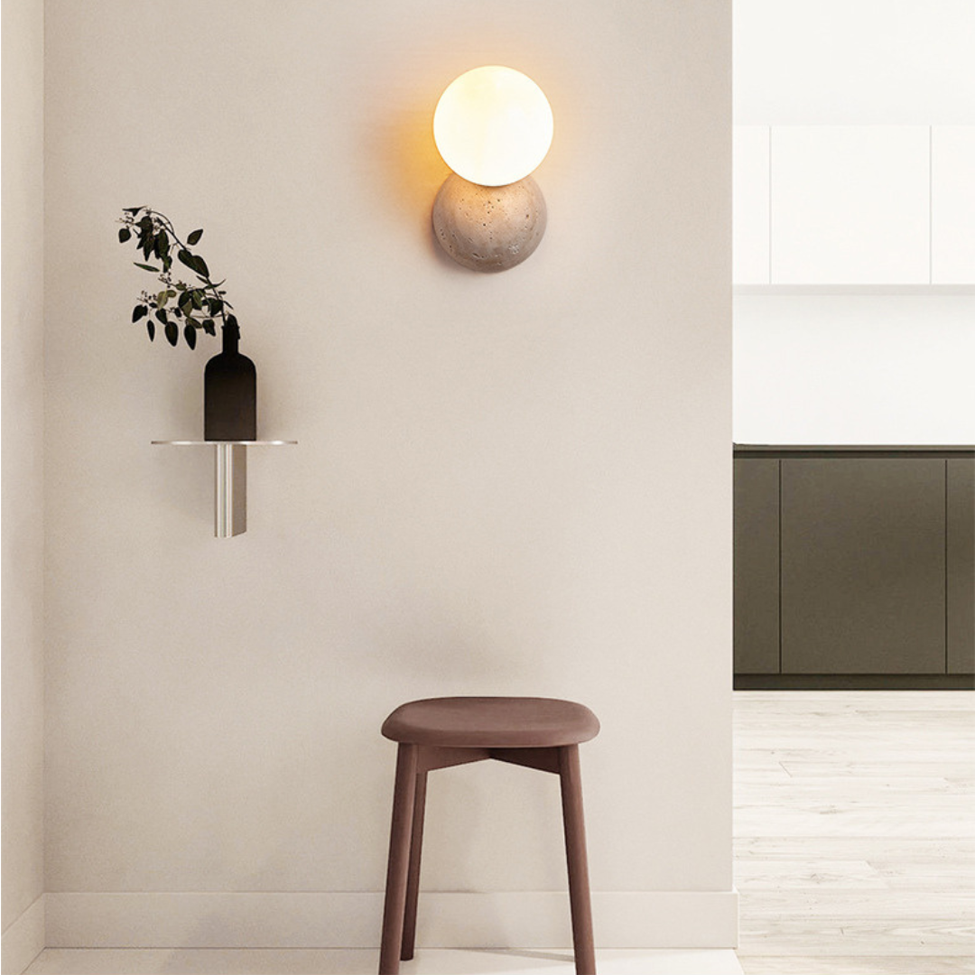Wall Lamp Minimalist with Stone Base and Frosted Globe