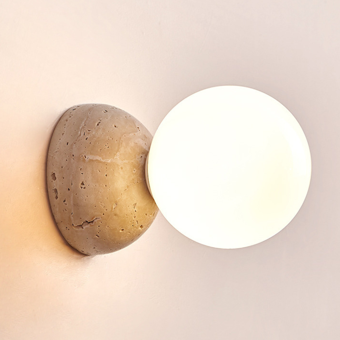 Wall Lamp Minimalist with Stone Base and Frosted Globe