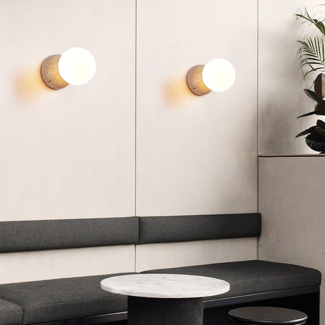 Wall Lamp Minimalist with Stone Base and Frosted Globe