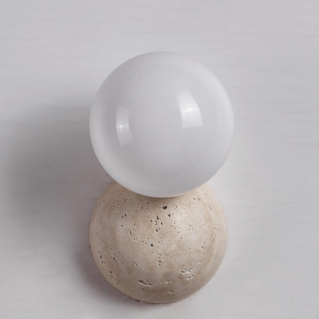 Wall Lamp Minimalist with Stone Base and Frosted Globe