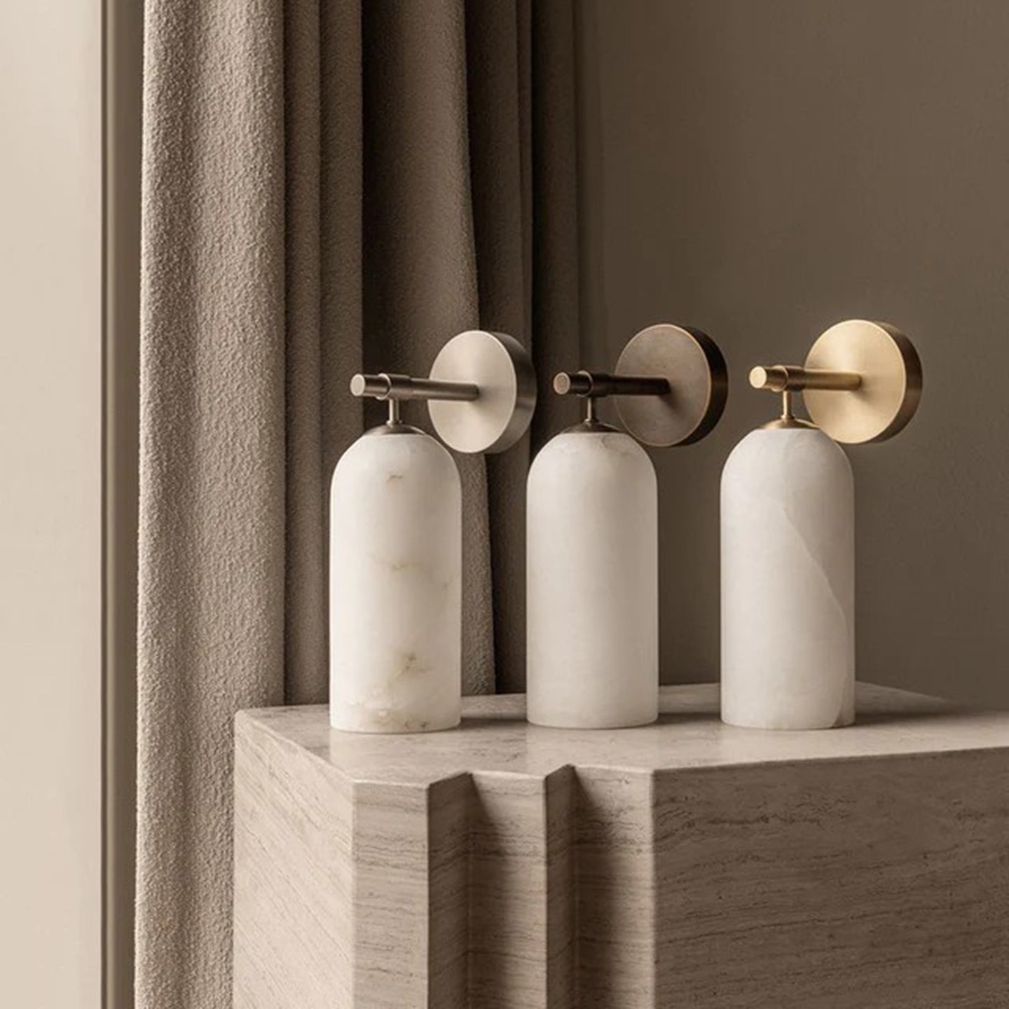 Wall Lamp Modern Alabaster Shade with Brass Arm Hardwired Indoor Sconce