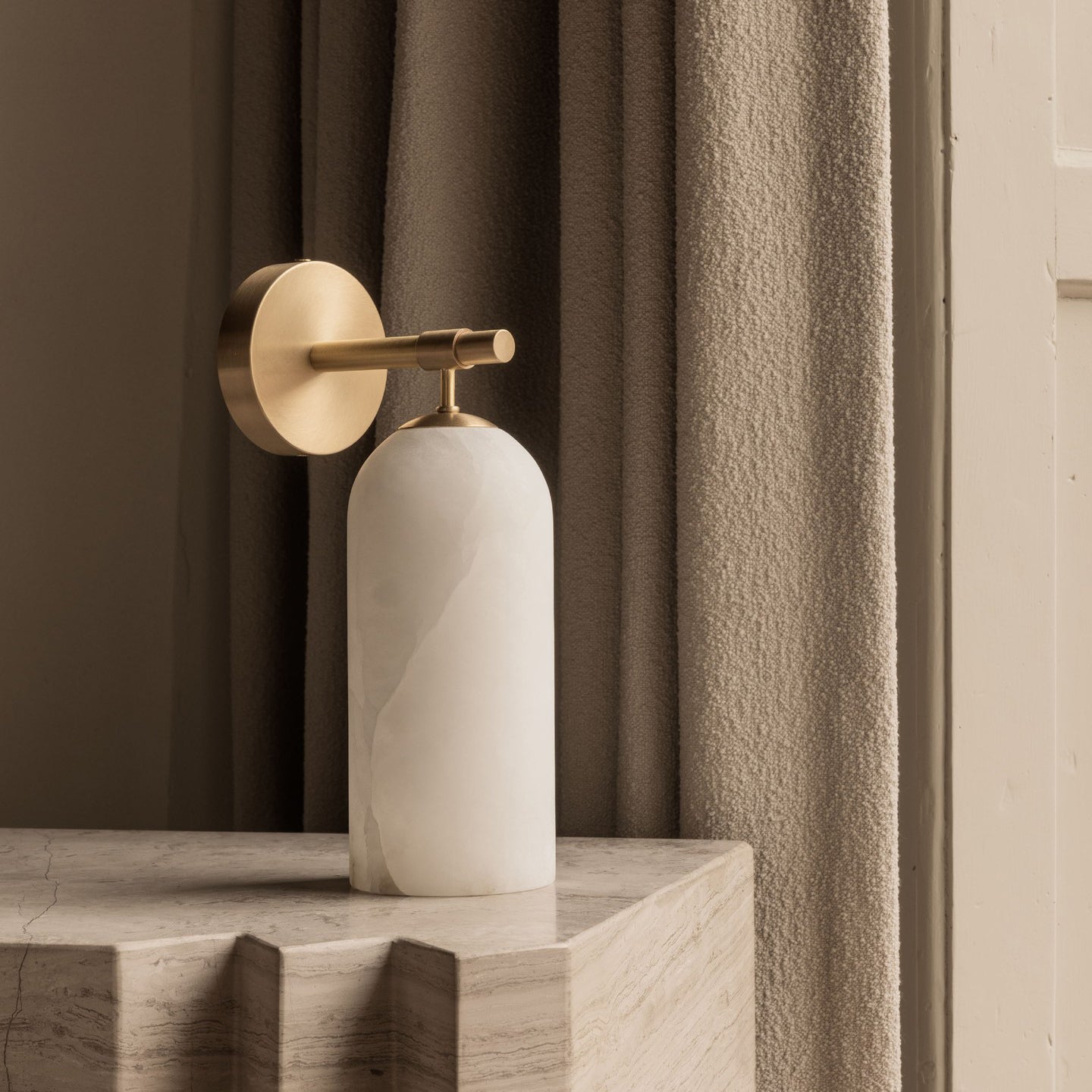 Wall Lamp Modern Alabaster Shade with Brass Arm Hardwired Indoor Sconce