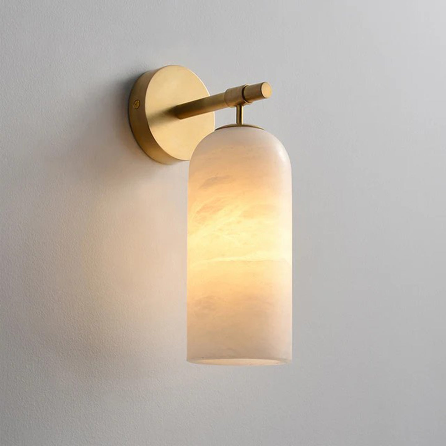 Wall Lamp Modern Alabaster Shade with Brass Arm Hardwired Indoor Sconce