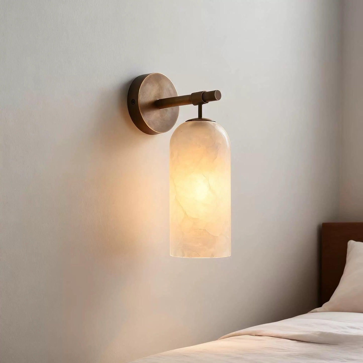 Wall Lamp Modern Alabaster Shade with Brass Arm Hardwired Indoor Sconce