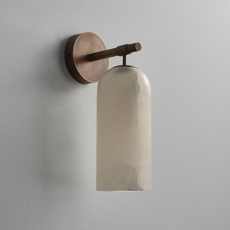 Wall Lamp Modern Alabaster Shade with Brass Arm Hardwired Indoor Sconce