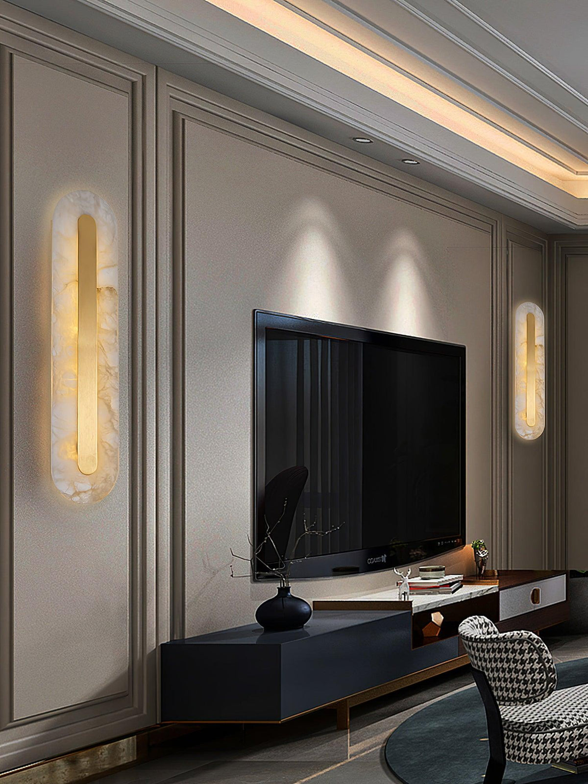 Wall Lamp Modern Alabaster with Integrated LED and Brass Finish