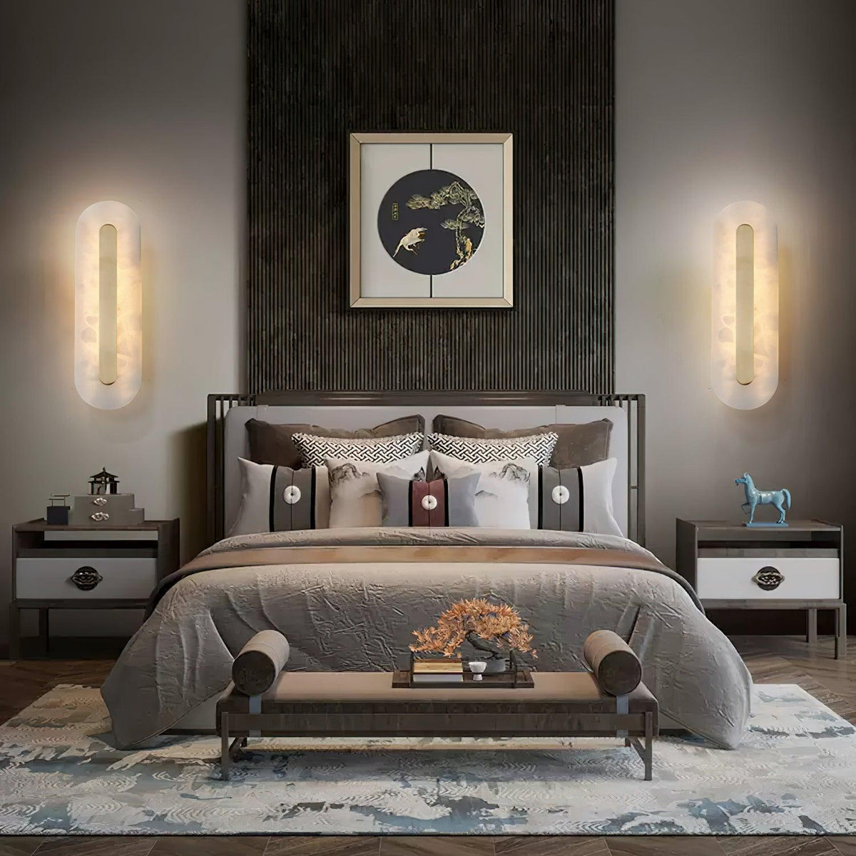Wall Lamp Modern Alabaster with Integrated LED and Brass Finish