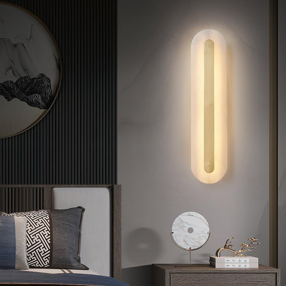 Wall Lamp Modern Alabaster with Integrated LED and Brass Finish