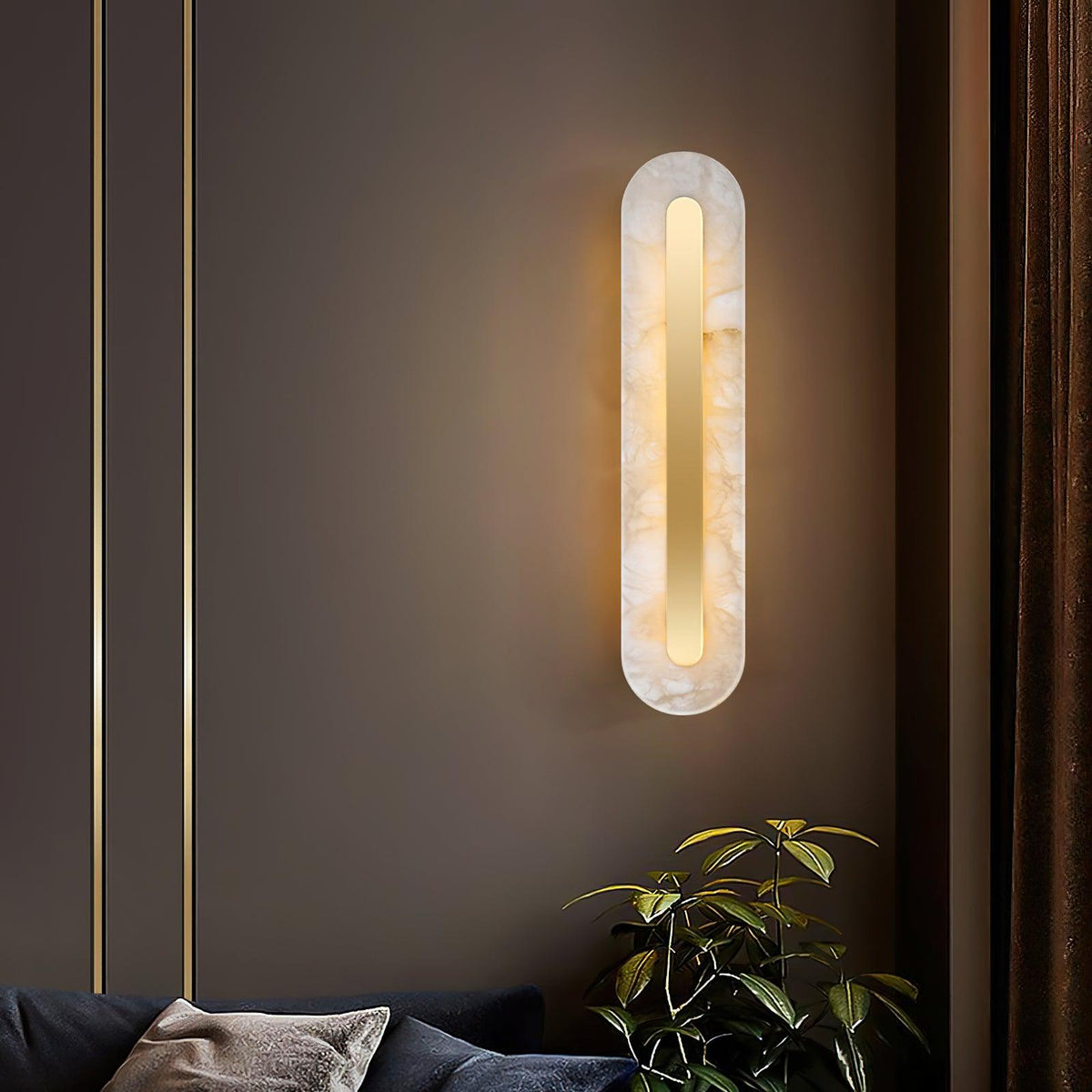 Wall Lamp Modern Alabaster with Integrated LED and Brass Finish