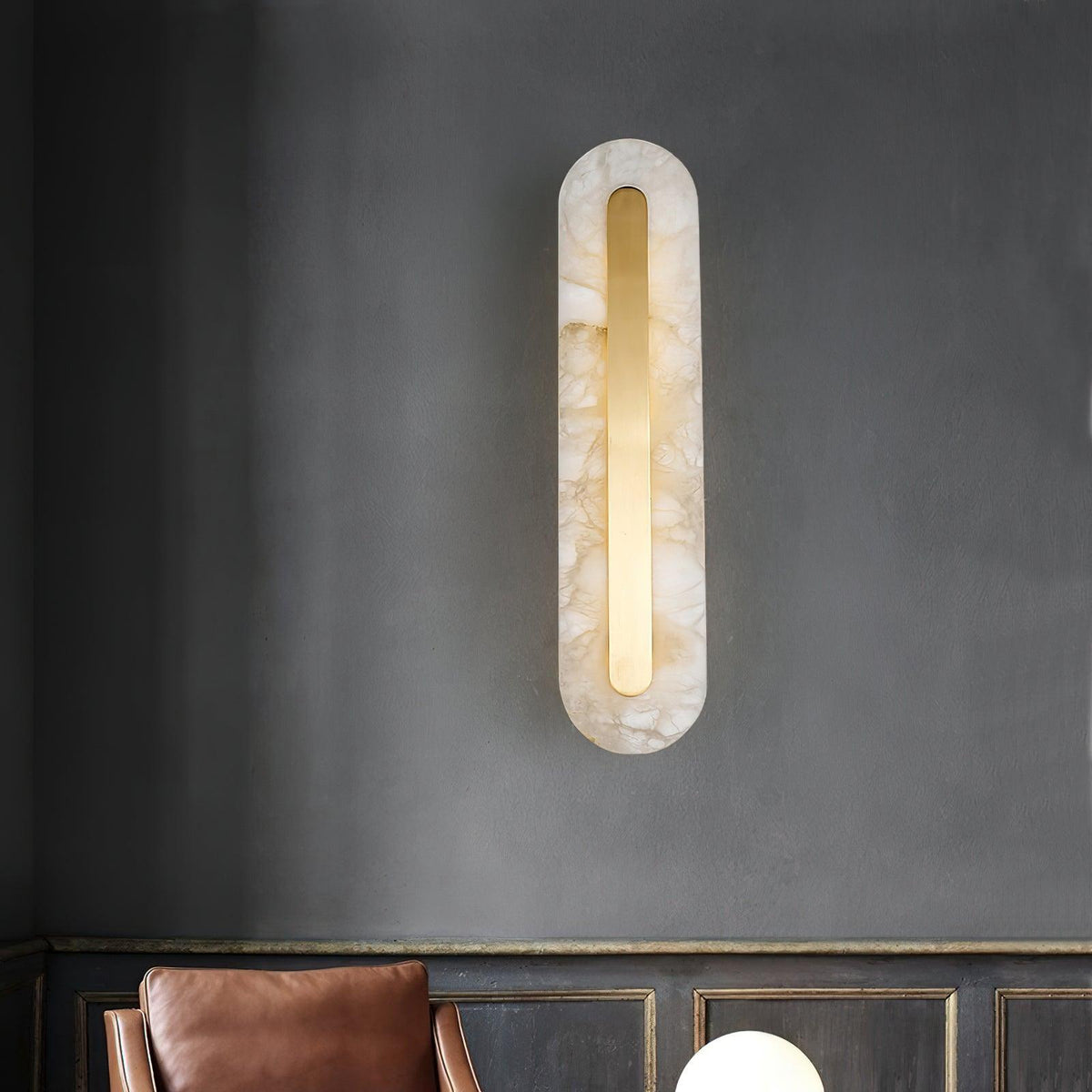 Wall Lamp Modern Alabaster with Integrated LED and Brass Finish
