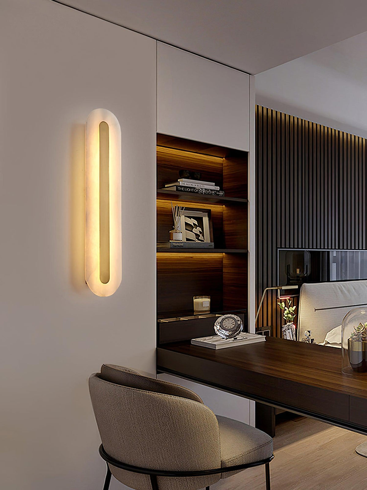 Wall Lamp Modern Alabaster with Integrated LED and Brass Finish