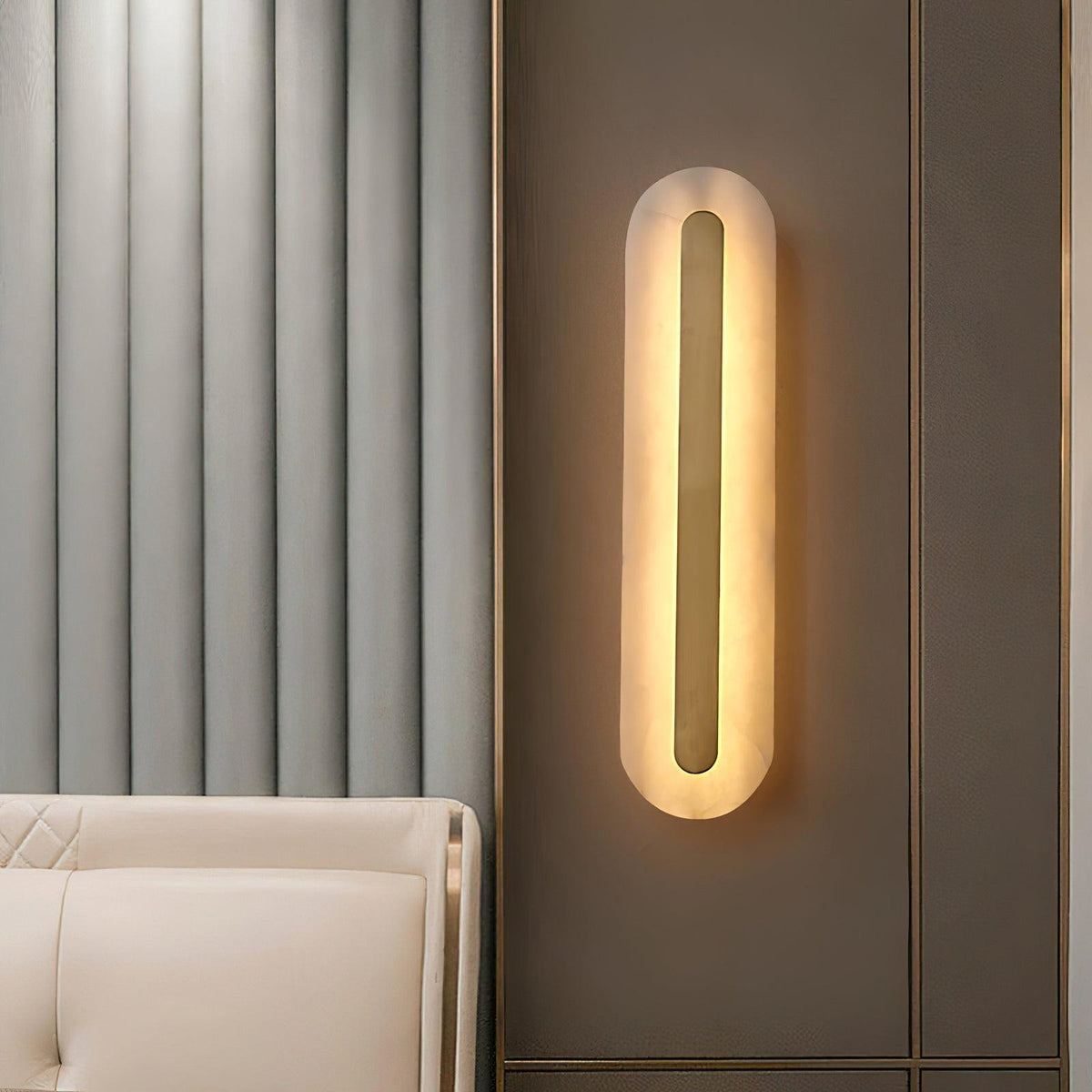 Wall Lamp Modern Alabaster with Integrated LED and Brass Finish