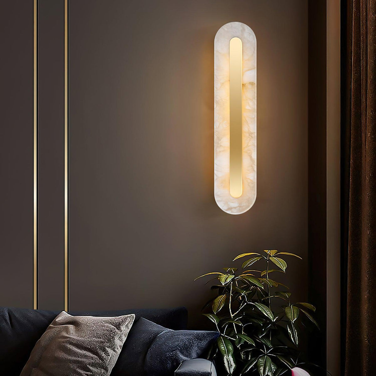 Wall Lamp Modern Alabaster with Integrated LED and Brass Finish