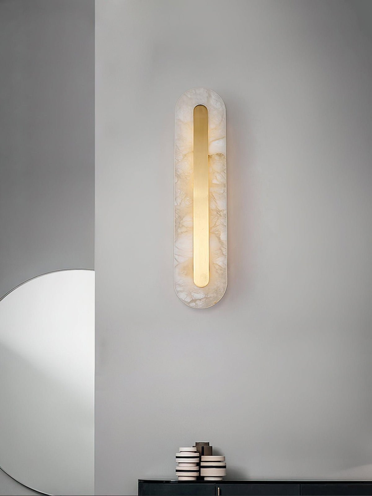 Wall Lamp Modern Alabaster with Integrated LED and Brass Finish