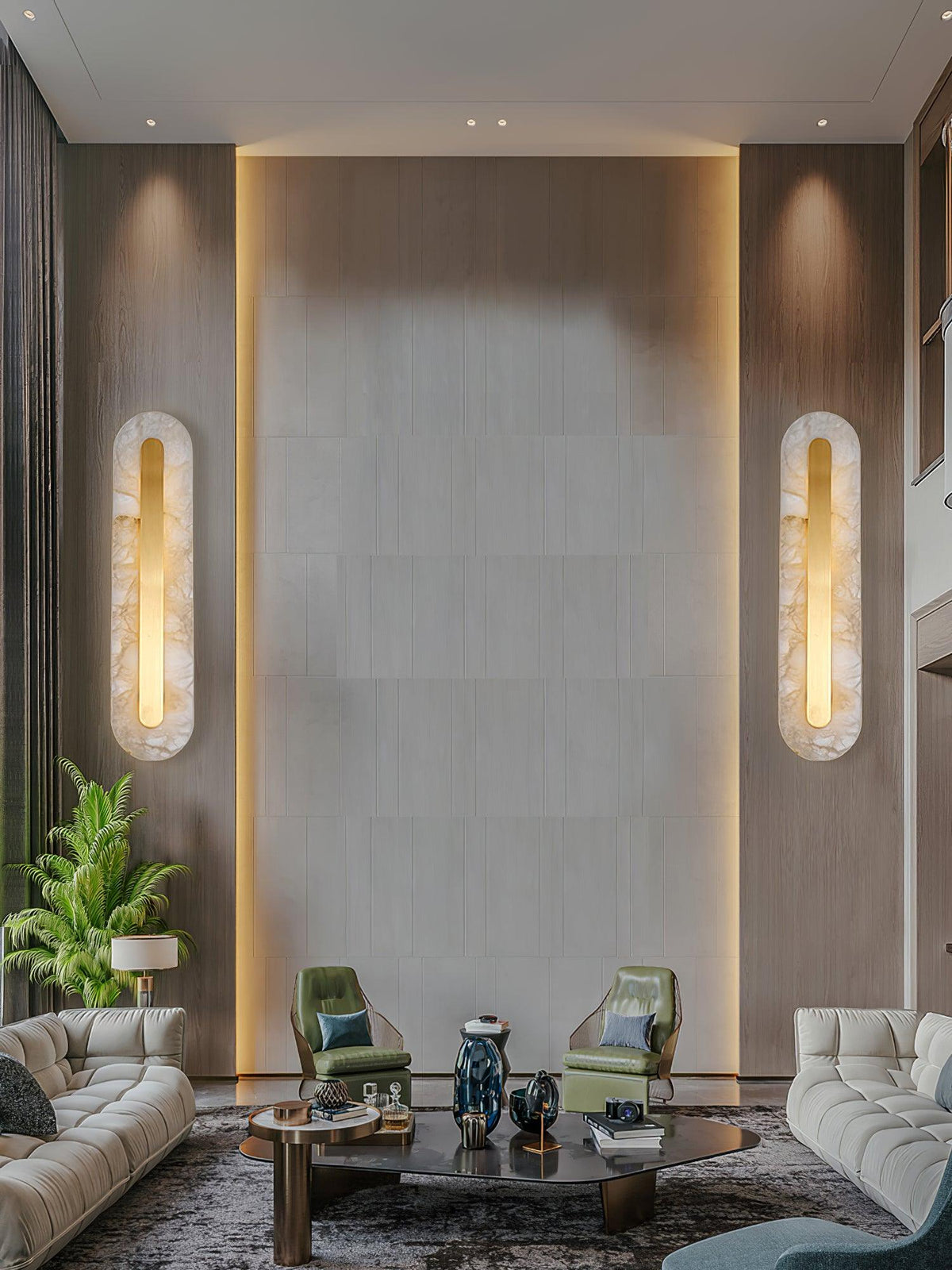 Wall Lamp Modern Alabaster with Integrated LED and Brass Finish