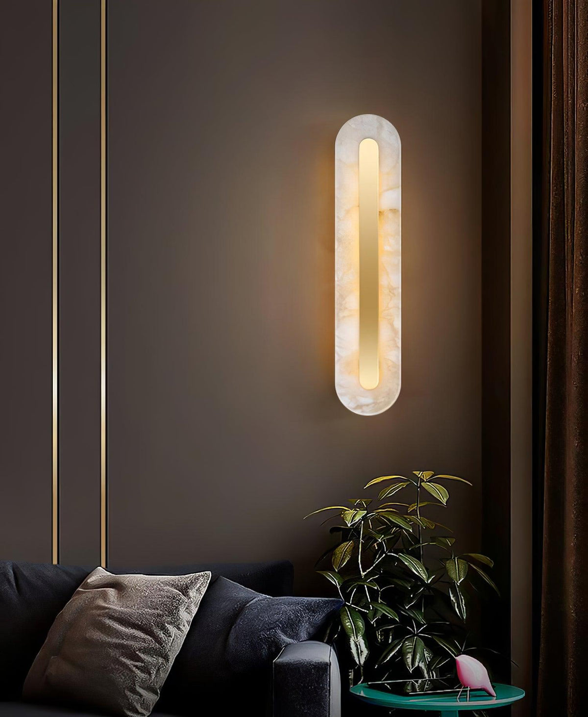 Wall Lamp Modern Alabaster with Integrated LED and Brass Finish