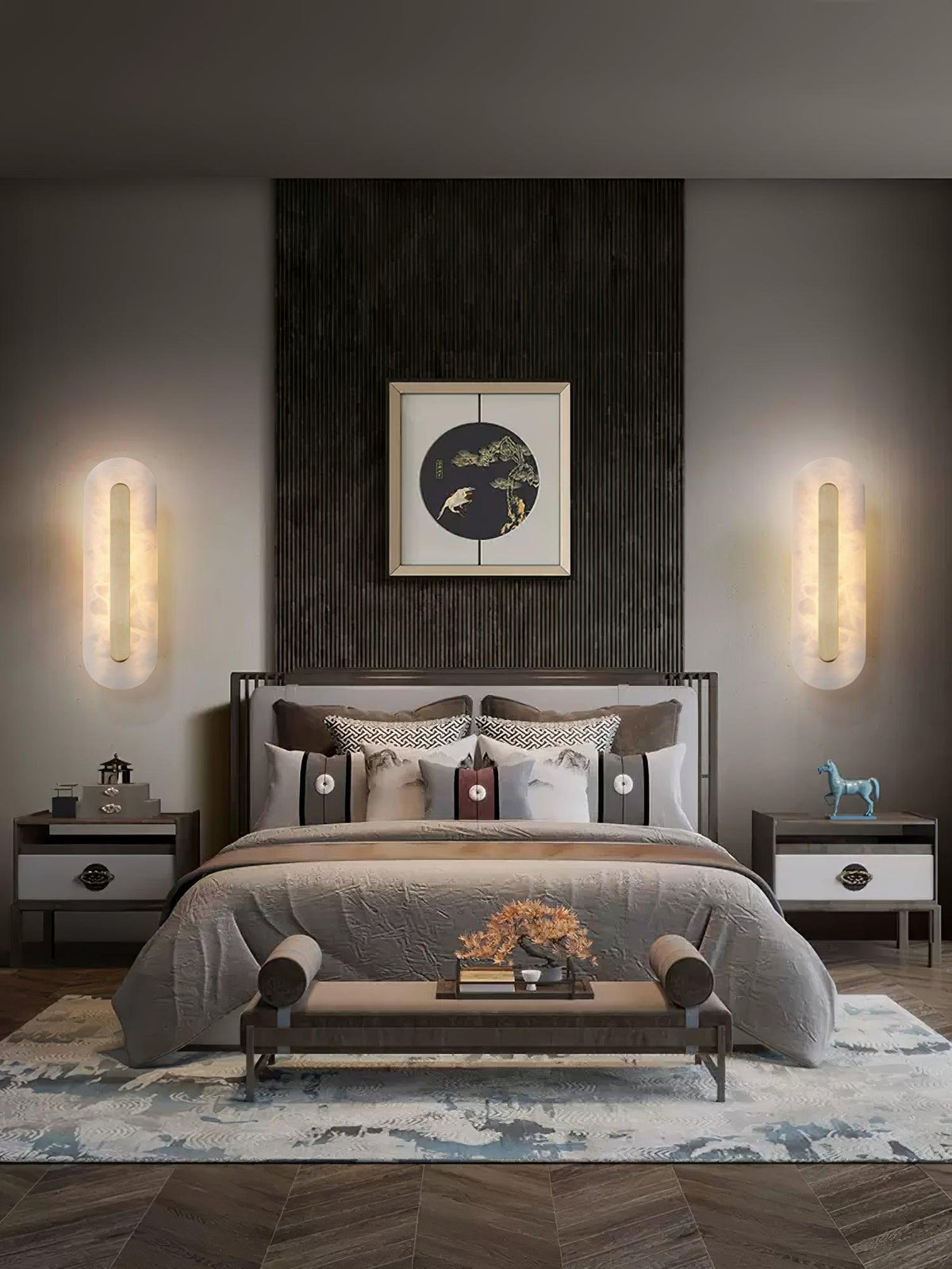 Wall Lamp Modern Alabaster with Integrated LED and Brass Finish