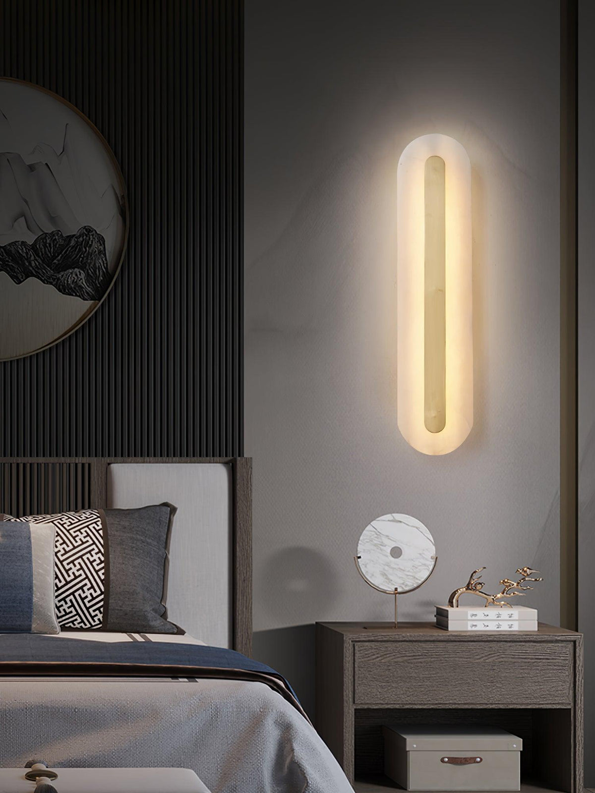 Wall Lamp Modern Alabaster with Integrated LED and Brass Finish