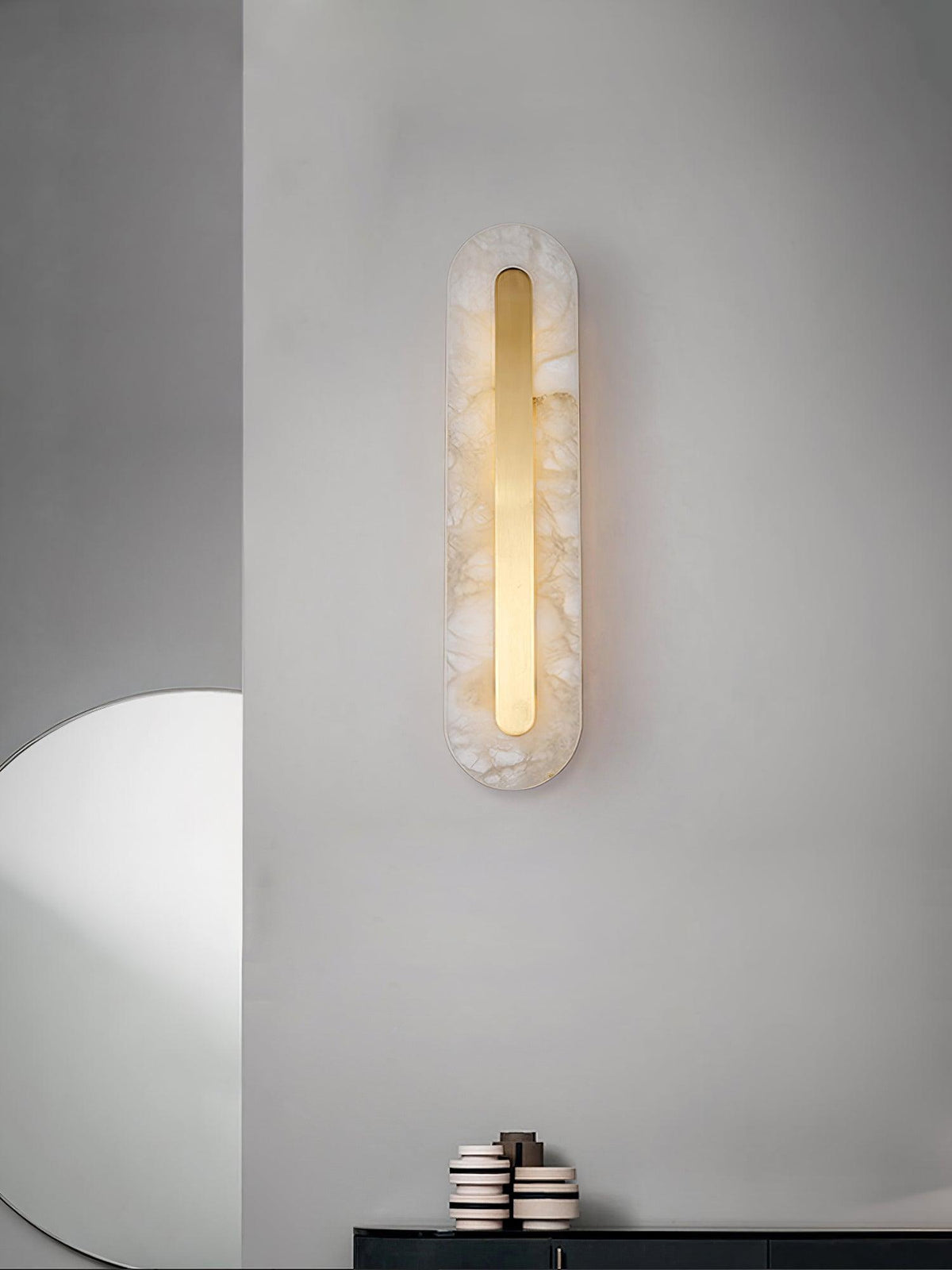 Wall Lamp Modern Alabaster with Integrated LED and Brass Finish