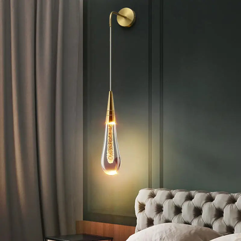 Wall Lamp Modern Art Deco with Glass Teardrop Shade and Integrated LED