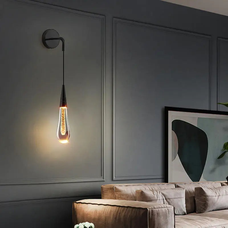 Wall Lamp Modern Art Deco with Glass Teardrop Shade and Integrated LED