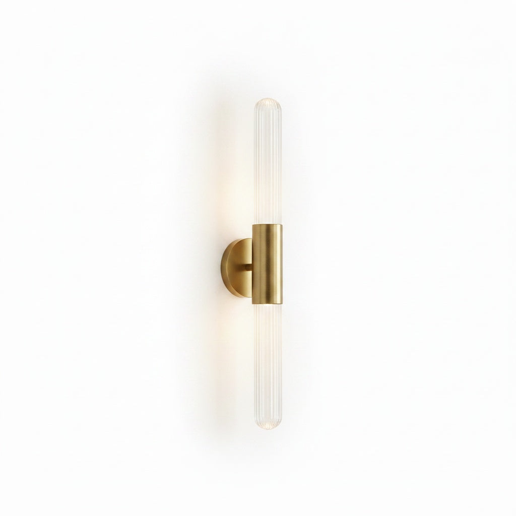 Wall Lamp Modern Art Deco with Ribbed Glass Tubes and Double-Ended Design