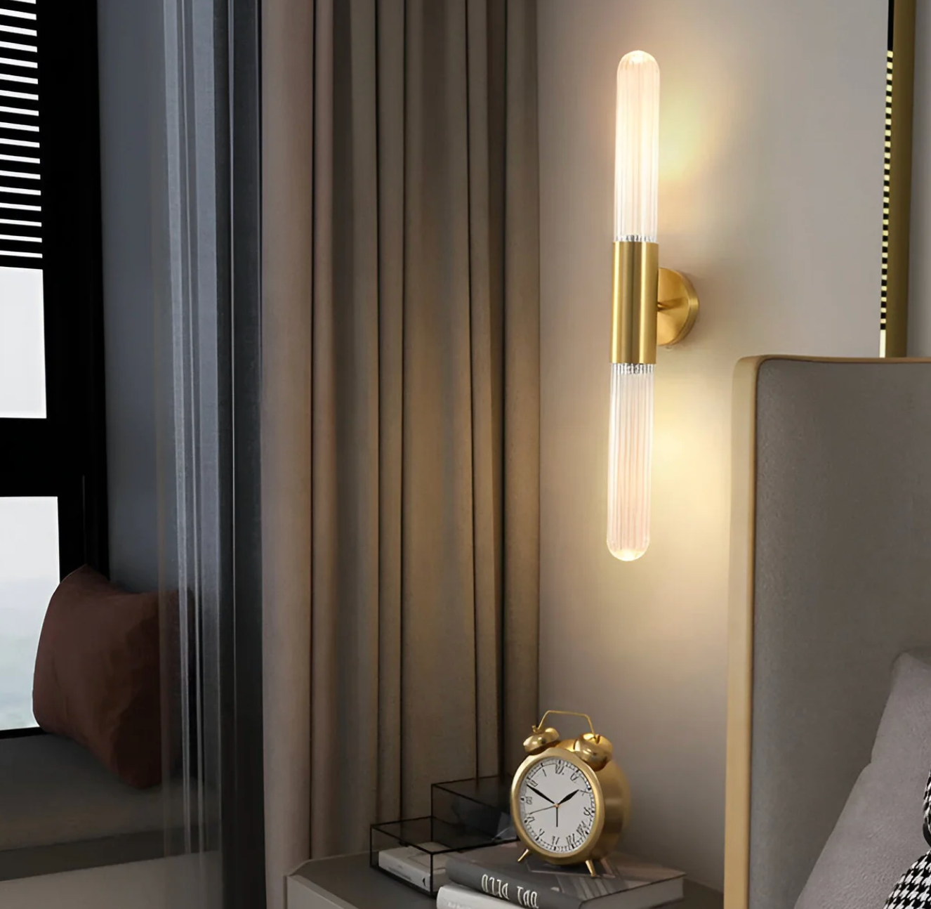 Wall Lamp Modern Art Deco with Ribbed Glass Tubes and Double-Ended Design