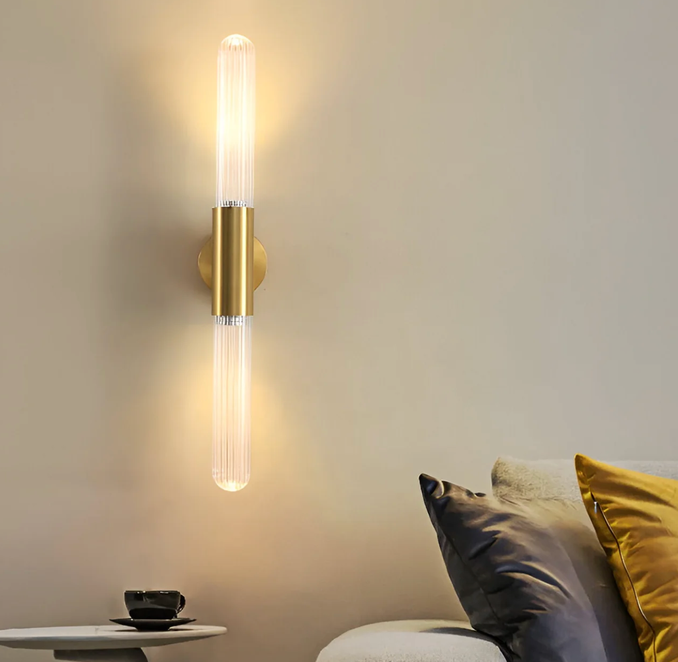 Wall Lamp Modern Art Deco with Ribbed Glass Tubes and Double-Ended Design
