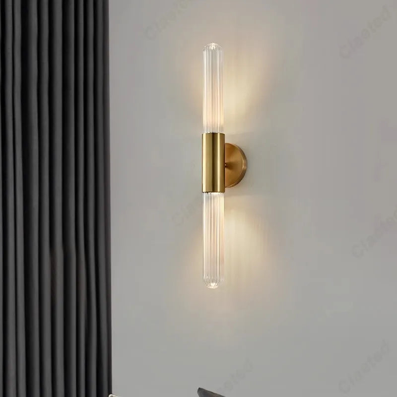 Wall Lamp Modern Art Deco with Ribbed Glass Tubes and Double-Ended Design