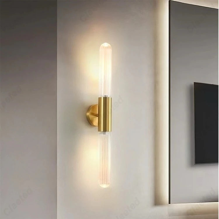 Wall Lamp Modern Art Deco with Ribbed Glass Tubes and Double-Ended Design