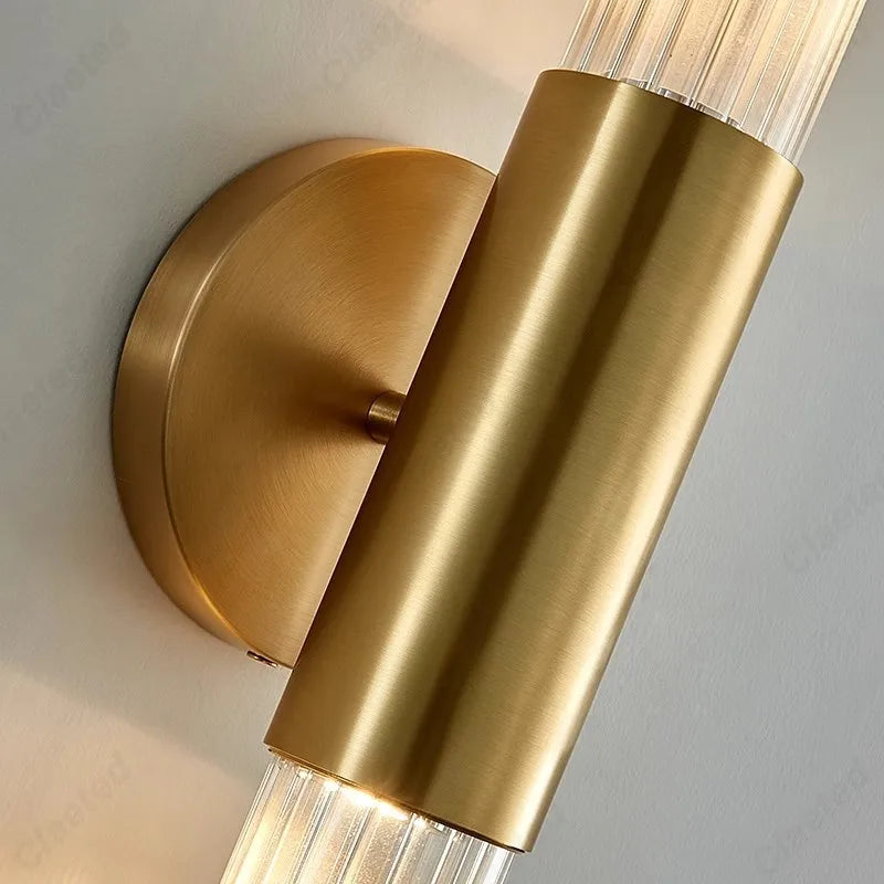 Wall Lamp Modern Art Deco with Ribbed Glass Tubes and Double-Ended Design
