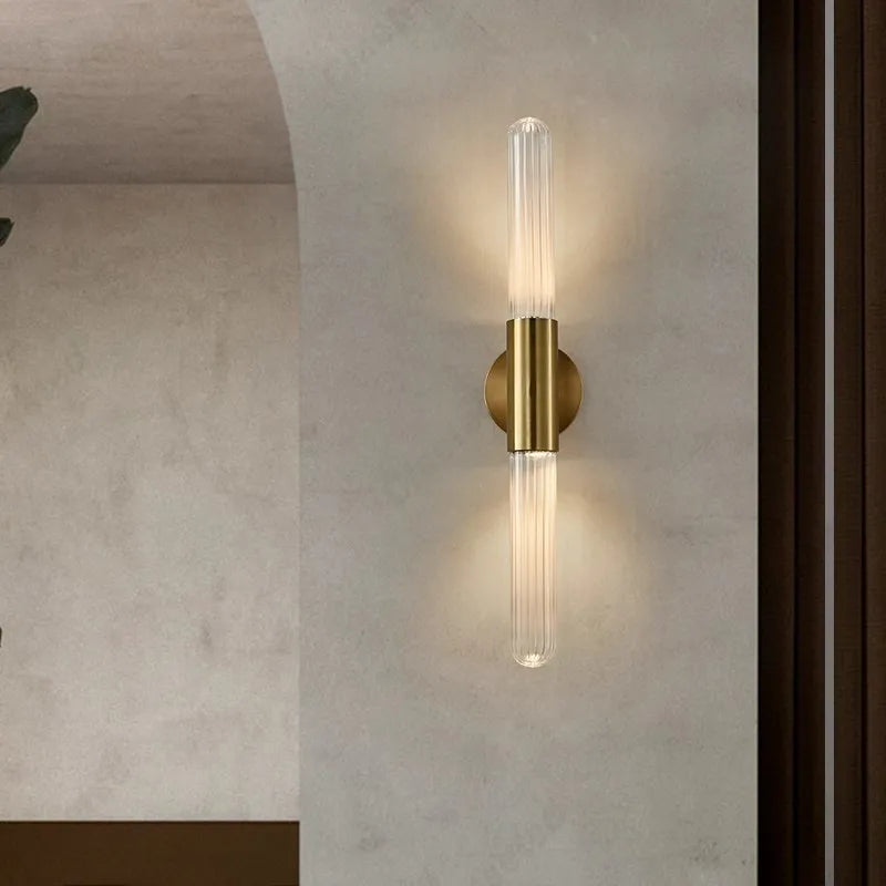 Wall Lamp Modern Art Deco with Ribbed Glass Tubes and Double-Ended Design