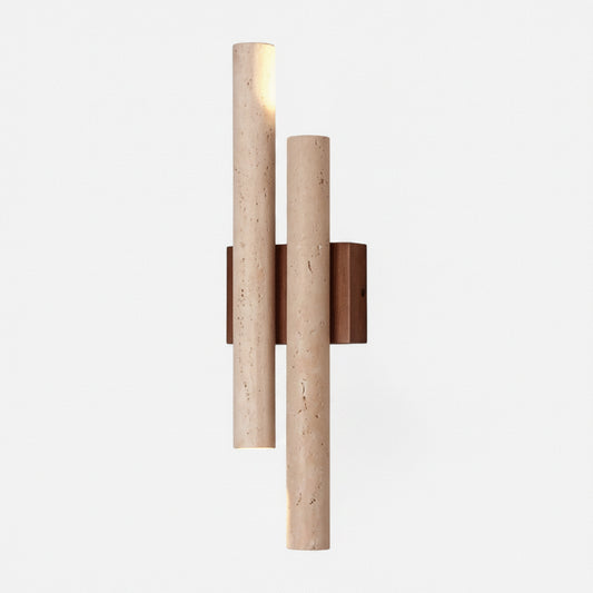 Wall Lamp Modern Minimalist with Dual Travertine Stone Tubes and Up Down Light
