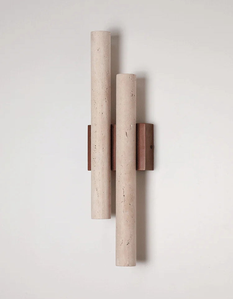 Wall Lamp Modern Minimalist with Dual Travertine Stone Tubes and Up Down Light