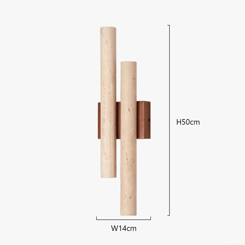 Wall Lamp Modern Minimalist with Dual Travertine Stone Tubes and Up Down Light